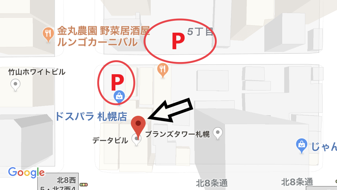 有料駐車場を示す地図