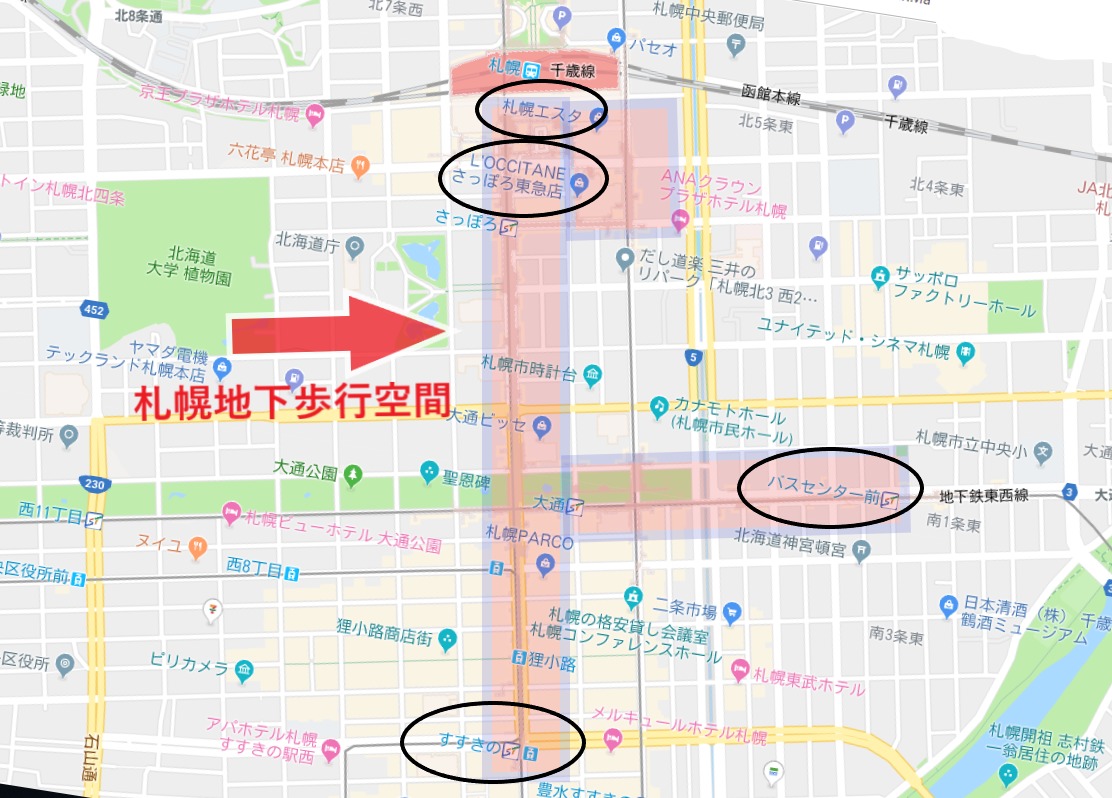 札幌地下歩行空間の地図